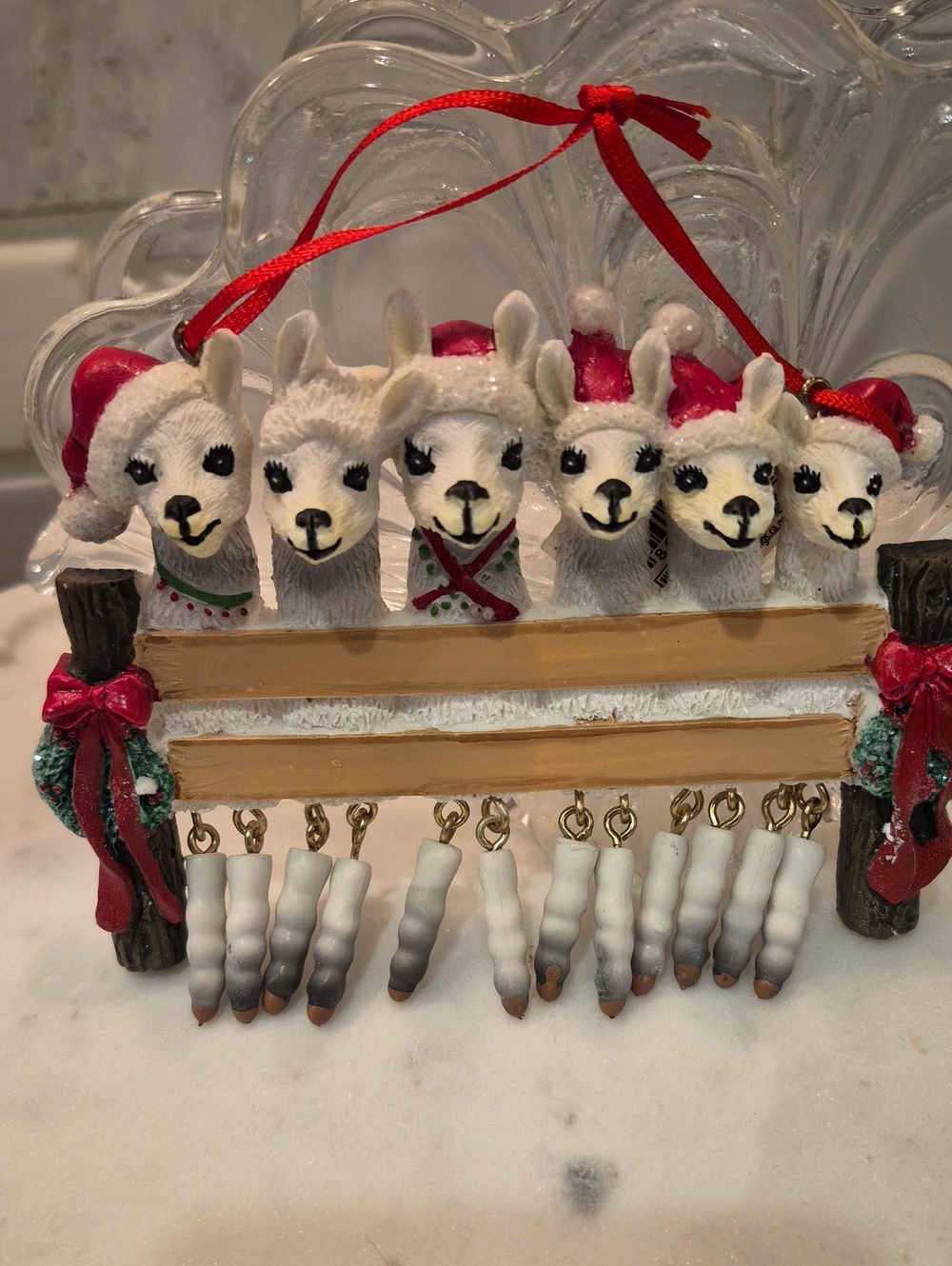 NWT DIY Personalize  Holiday Llama Family Ornament - White and Red Hanging Decor